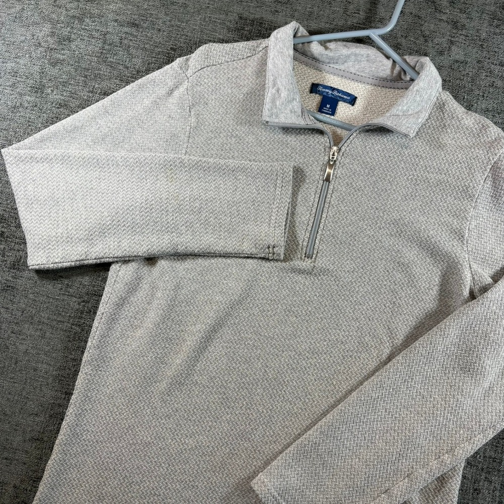 Tommy Bahama Pullover Mens Medium Gray Textured Quarter Zip Mock Neck Sweater